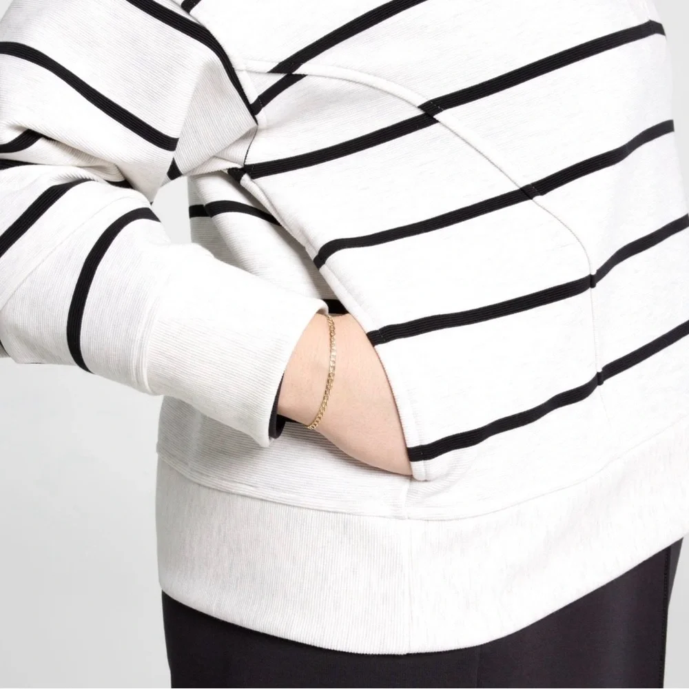 (NWT) CALIA Soft Scuba Ottoman Mock Neck 1/4 Zip in Cloud Cover Heather Stripe - Picture 11 of 16